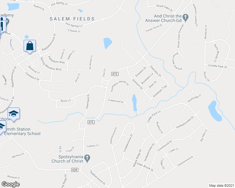 map of restaurants, bars, coffee shops, grocery stores, and more near 11936 Long Leaf Court in Fredericksburg