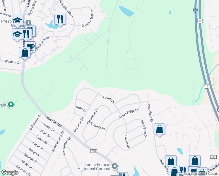 map of restaurants, bars, coffee shops, grocery stores, and more near 10727 Joyce Court in Fredericksburg