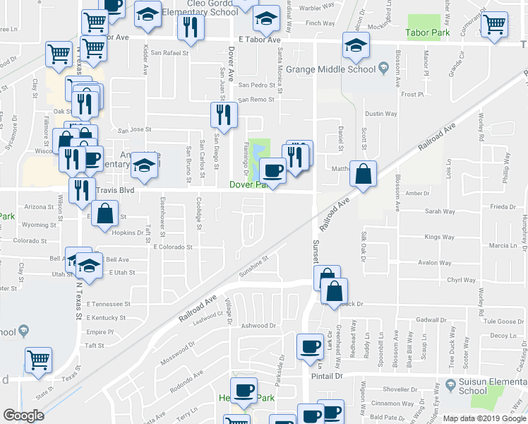 map of restaurants, bars, coffee shops, grocery stores, and more near 1337 Phoenix Drive in Fairfield