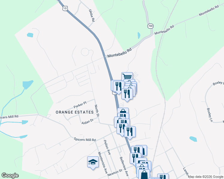 map of restaurants, bars, coffee shops, grocery stores, and more near 567 North Madison Road in Orange