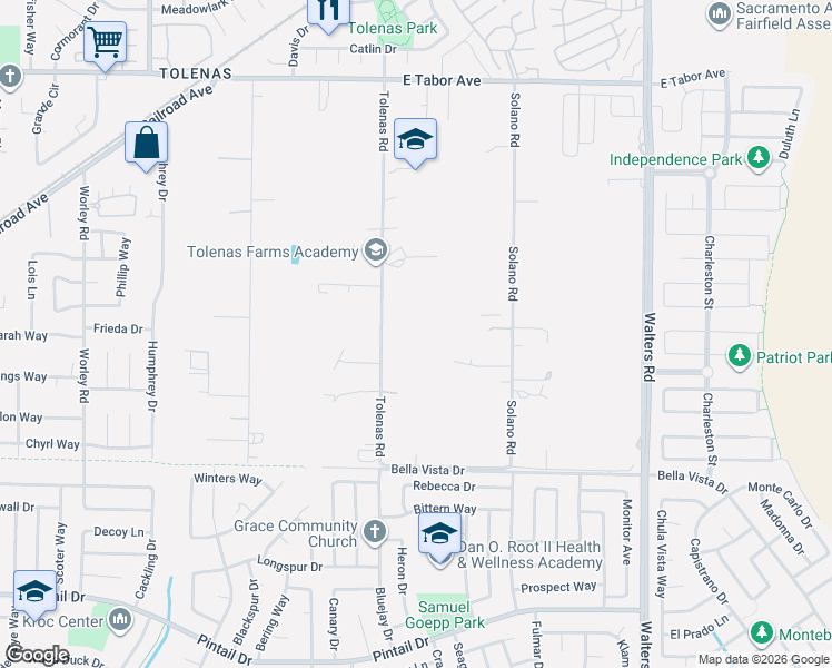 map of restaurants, bars, coffee shops, grocery stores, and more near 4404 Tolenas Road in Fairfield