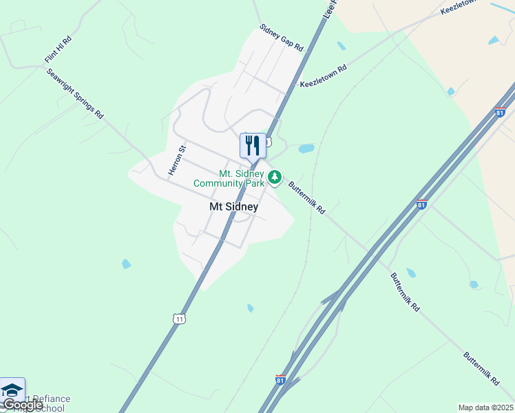 map of restaurants, bars, coffee shops, grocery stores, and more near Pottery Shop Lane in Augusta County