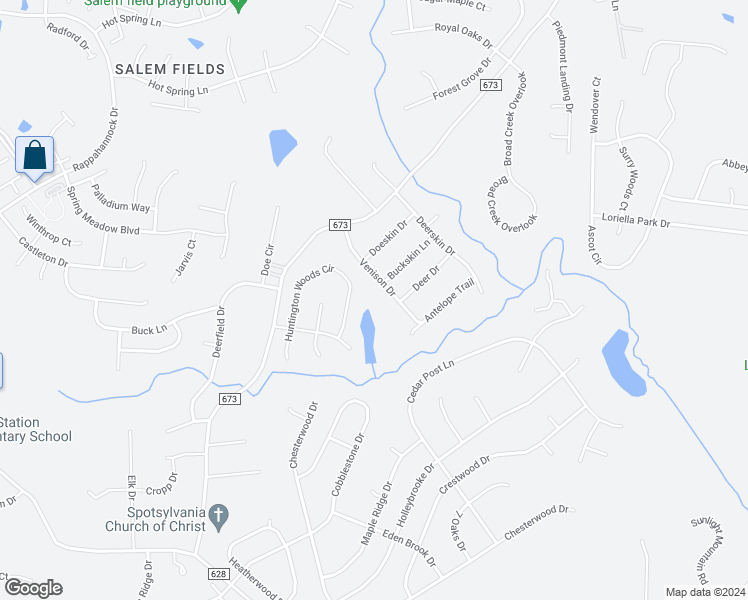 map of restaurants, bars, coffee shops, grocery stores, and more near 6522 Venison Drive in Fredericksburg