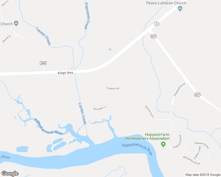 map of restaurants, bars, coffee shops, grocery stores, and more near Longbow Road in King George