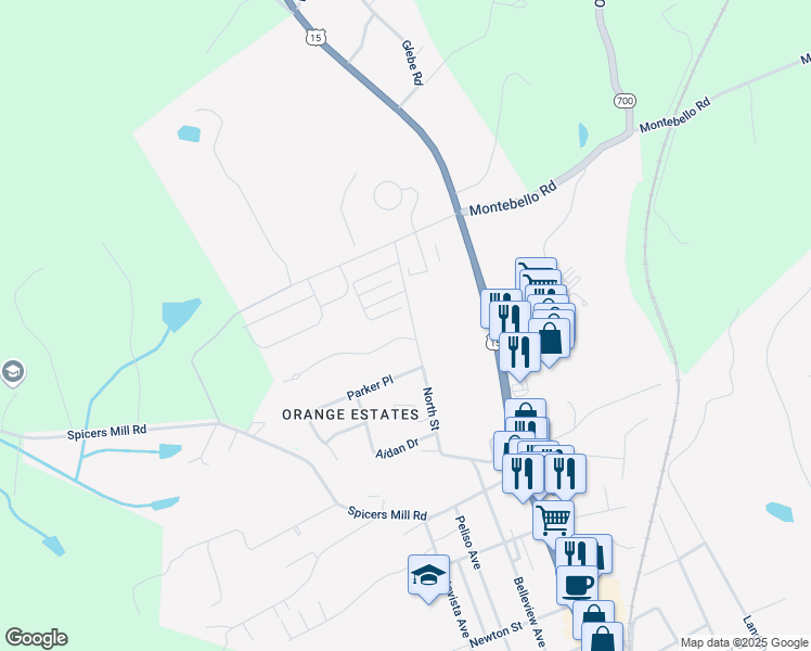 map of restaurants, bars, coffee shops, grocery stores, and more near 7102 North Street in Orange