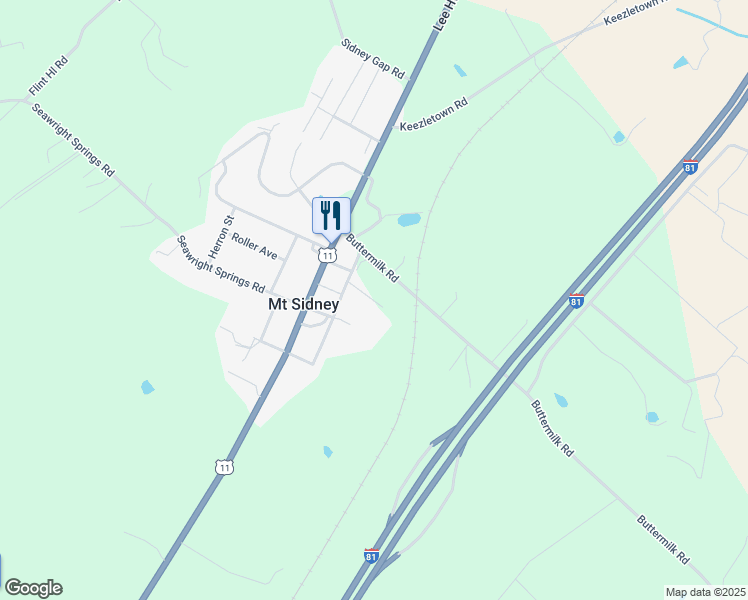 map of restaurants, bars, coffee shops, grocery stores, and more near Pottery Shop Lane in Augusta County