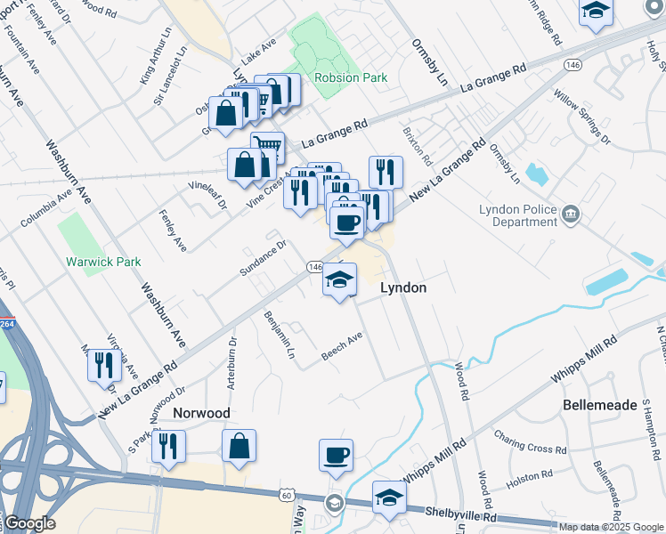 map of restaurants, bars, coffee shops, grocery stores, and more near 8044 Post Oak Place in Lyndon