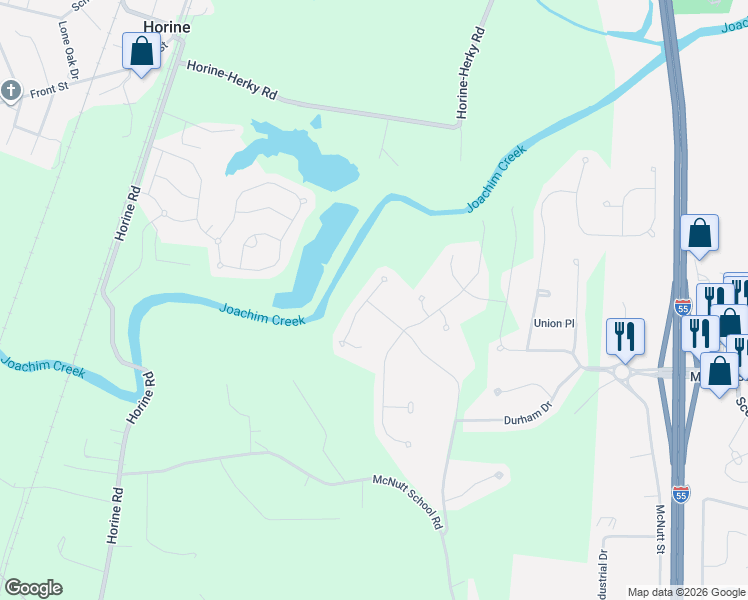 map of restaurants, bars, coffee shops, grocery stores, and more near 2104 Providence Park Lane in Herculaneum