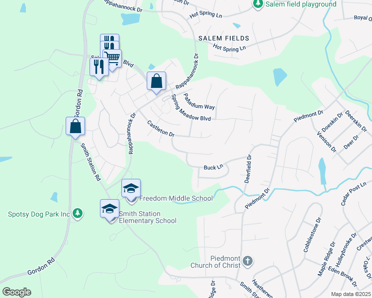 map of restaurants, bars, coffee shops, grocery stores, and more near 11101 Copeland Court in Fredericksburg