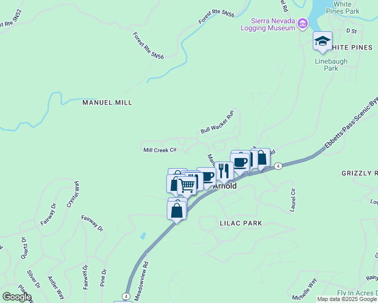map of restaurants, bars, coffee shops, grocery stores, and more near 1008 Manuel Road in Arnold