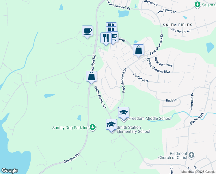 map of restaurants, bars, coffee shops, grocery stores, and more near 10041 Gander Court in Fredericksburg