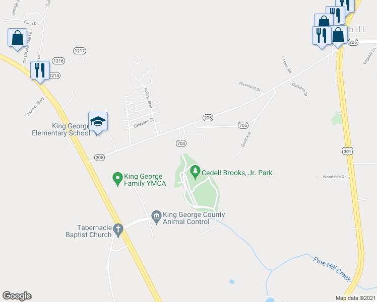 map of restaurants, bars, coffee shops, grocery stores, and more near 11193 Henry Griffin Road in King George