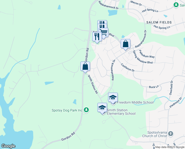 map of restaurants, bars, coffee shops, grocery stores, and more near 11100 Taney Drive in Fredericksburg