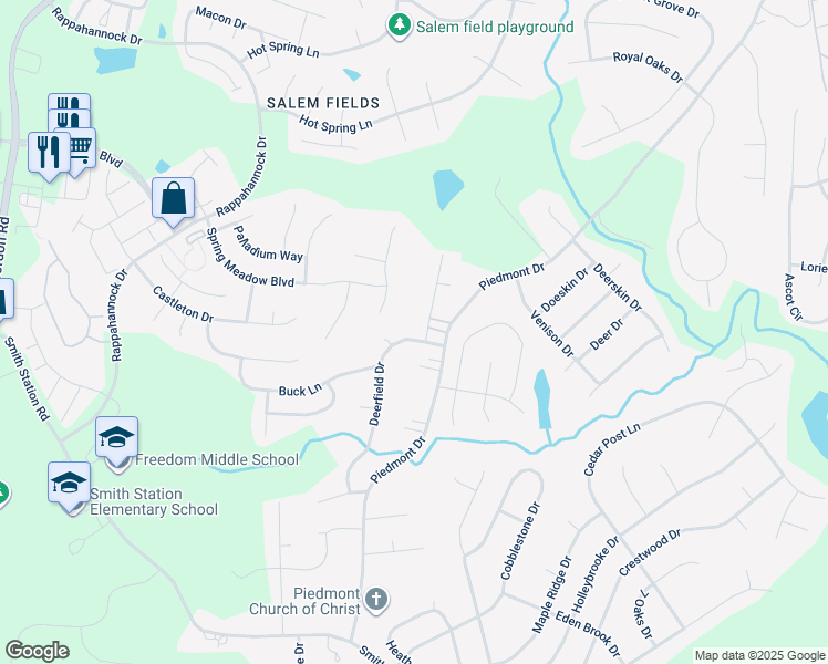 map of restaurants, bars, coffee shops, grocery stores, and more near 10936 Deerfield Drive in Fredericksburg
