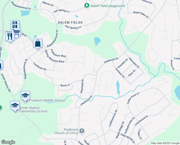 map of restaurants, bars, coffee shops, grocery stores, and more near 10936 Deerfield Drive in Fredericksburg