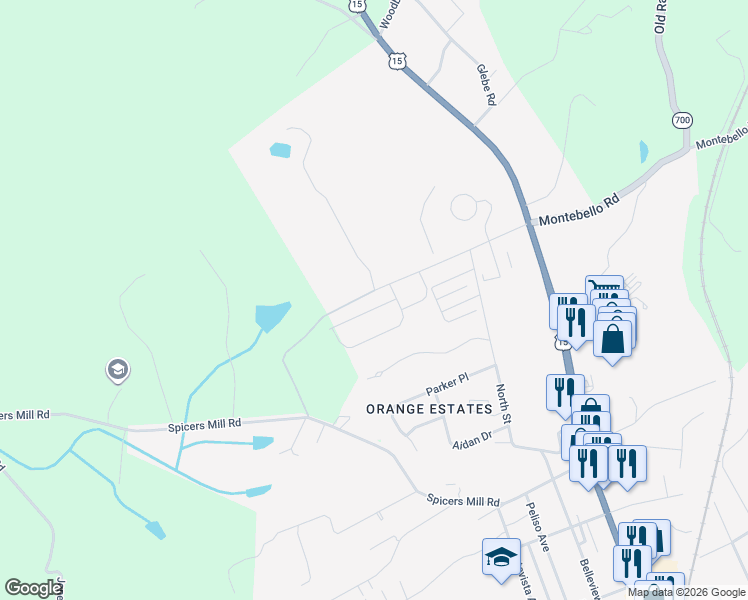 map of restaurants, bars, coffee shops, grocery stores, and more near Radney Road in Orange