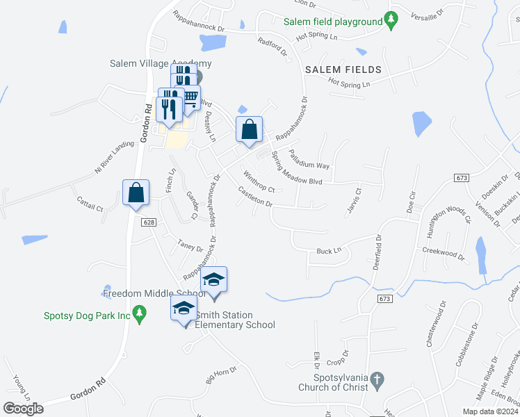 map of restaurants, bars, coffee shops, grocery stores, and more near 11109 Donita Court in Fredericksburg