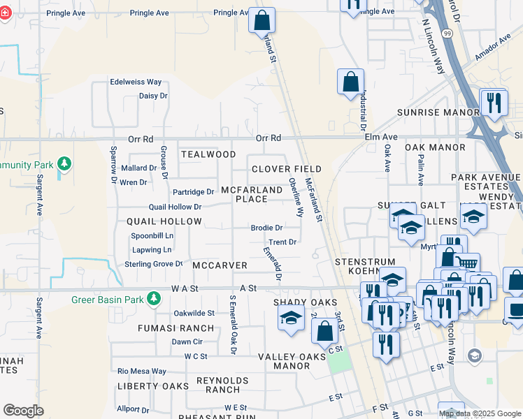 map of restaurants, bars, coffee shops, grocery stores, and more near 81 Lorna Way in Galt