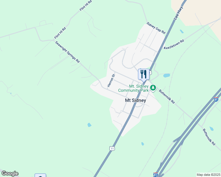 map of restaurants, bars, coffee shops, grocery stores, and more near 89 Seawright Springs Road in Mount Sidney