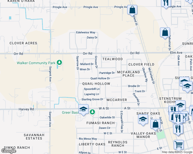 map of restaurants, bars, coffee shops, grocery stores, and more near 280 Grouse Drive in Galt
