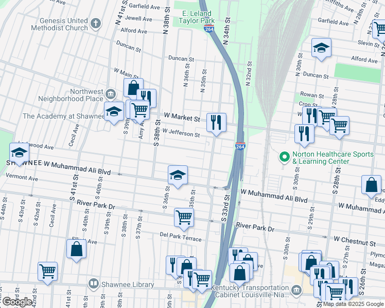 map of restaurants, bars, coffee shops, grocery stores, and more near 3508 Herman Street in Louisville