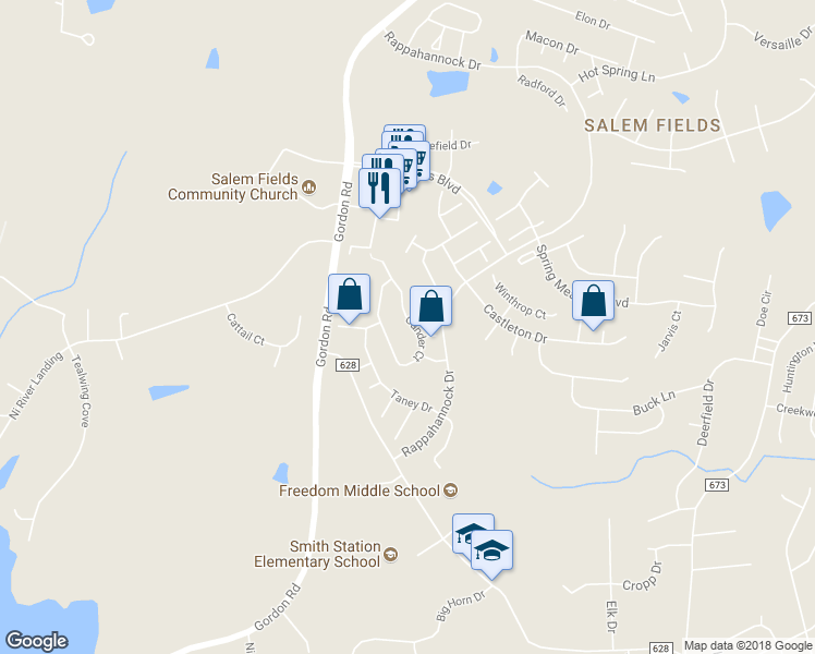 map of restaurants, bars, coffee shops, grocery stores, and more near 11108 Gander Court in Fredericksburg