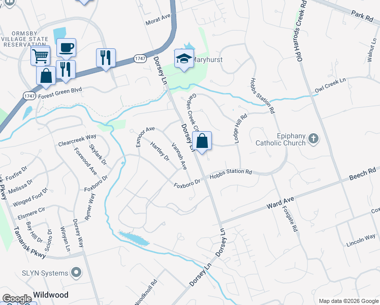 map of restaurants, bars, coffee shops, grocery stores, and more near 816 Dorsey Lane in Louisville