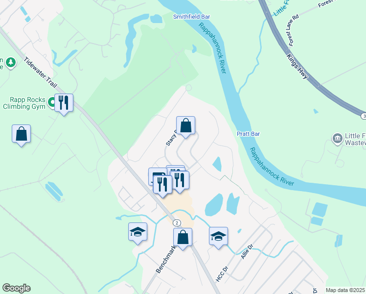 map of restaurants, bars, coffee shops, grocery stores, and more near 10819 Samantha Place in Fredericksburg
