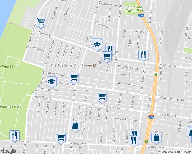 map of restaurants, bars, coffee shops, grocery stores, and more near 324 South 39th Street in Louisville