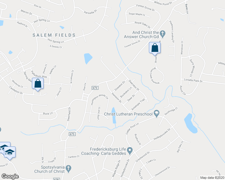 map of restaurants, bars, coffee shops, grocery stores, and more near 10901 Doeskin Drive in Fredericksburg