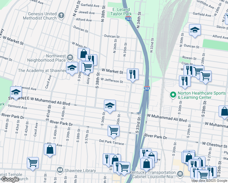 map of restaurants, bars, coffee shops, grocery stores, and more near 3508 Herman Street in Louisville