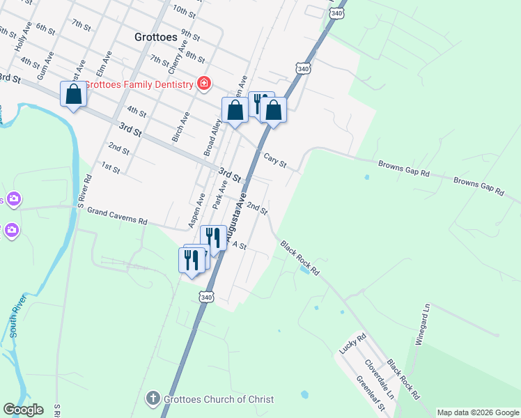 map of restaurants, bars, coffee shops, grocery stores, and more near State Route 661 in Grottoes