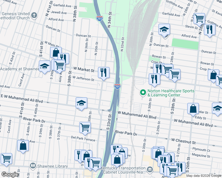 map of restaurants, bars, coffee shops, grocery stores, and more near 3229 Herman Street in Louisville