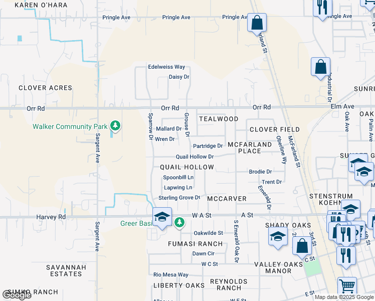 map of restaurants, bars, coffee shops, grocery stores, and more near 280 Grouse Drive in Galt