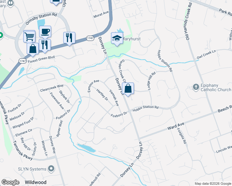 map of restaurants, bars, coffee shops, grocery stores, and more near 816 Dorsey Lane in Louisville