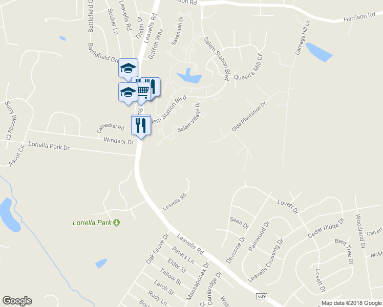 map of restaurants, bars, coffee shops, grocery stores, and more near 16 Olde Plantation Drive in Fredericksburg