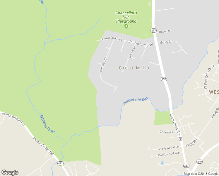 map of restaurants, bars, coffee shops, grocery stores, and more near 21533 Harrison Street in Great Mills