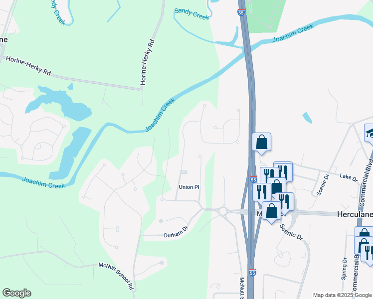 map of restaurants, bars, coffee shops, grocery stores, and more near 1174 Liberty Crossing in Herculaneum