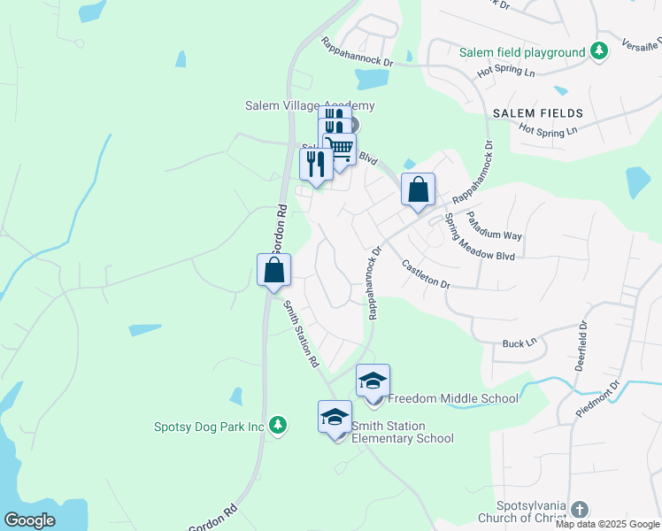 map of restaurants, bars, coffee shops, grocery stores, and more near 11122 Gander Court in Fredericksburg