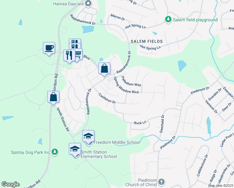 map of restaurants, bars, coffee shops, grocery stores, and more near 6808 Winthrop Court in Fredericksburg