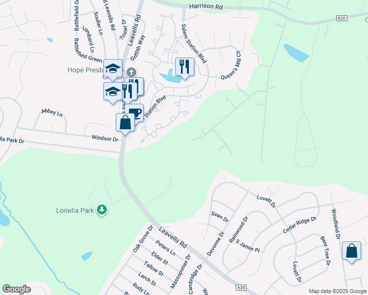map of restaurants, bars, coffee shops, grocery stores, and more near 16 Olde Plantation Drive in Fredericksburg