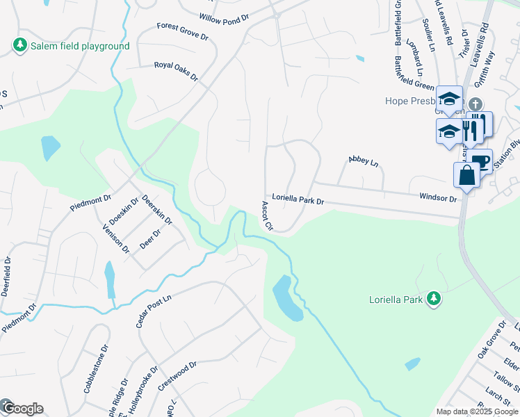 map of restaurants, bars, coffee shops, grocery stores, and more near 11031 Ascot Circle in Fredericksburg