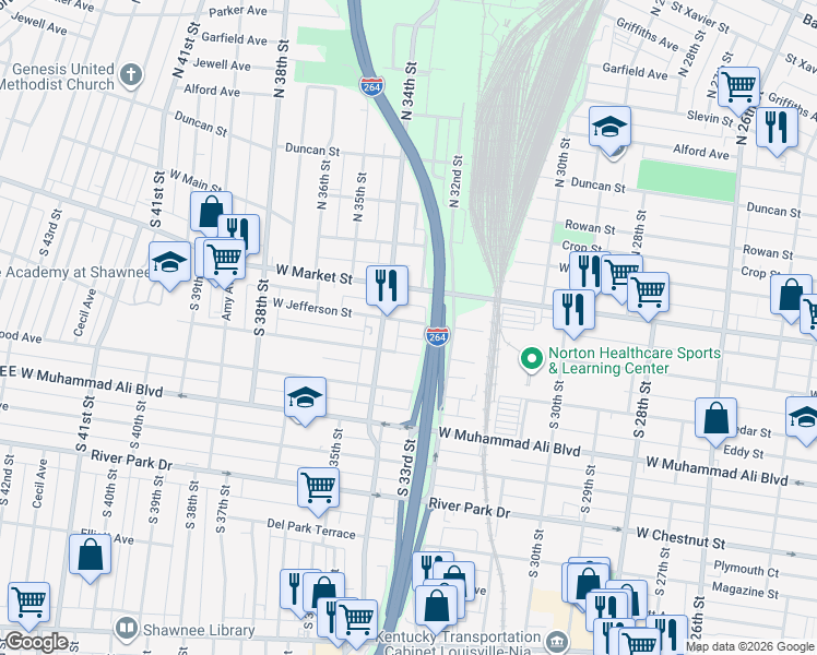 map of restaurants, bars, coffee shops, grocery stores, and more near 3229 Herman Street in Louisville