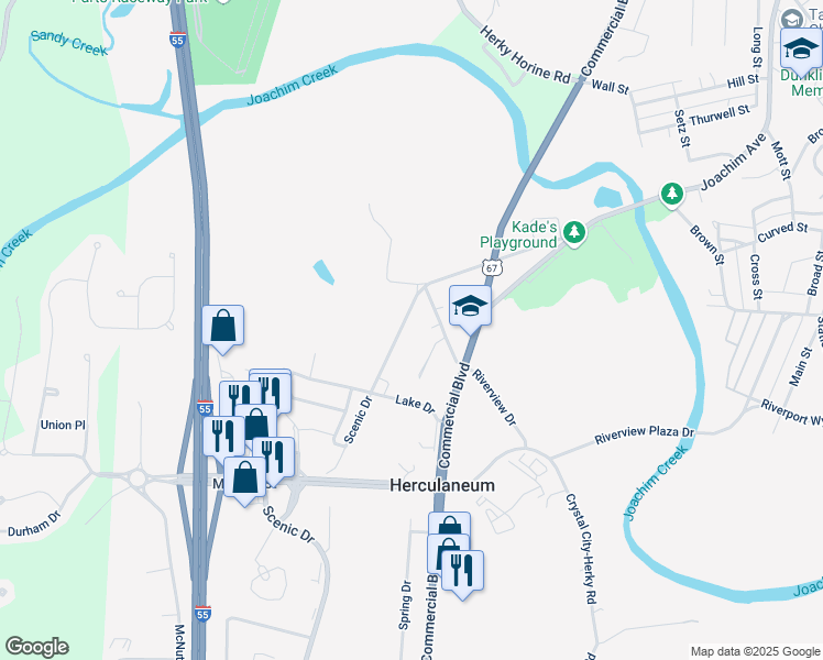 map of restaurants, bars, coffee shops, grocery stores, and more near 1032 Scenic Drive in Herculaneum
