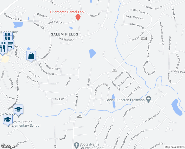 map of restaurants, bars, coffee shops, grocery stores, and more near 11013 Doe Circle in Fredericksburg