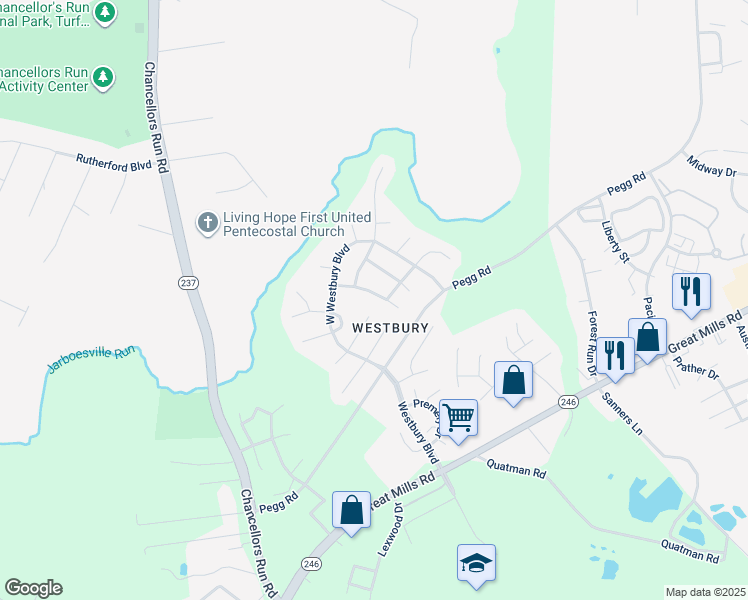 map of restaurants, bars, coffee shops, grocery stores, and more near 21375 Lookout Drive in Lexington Park