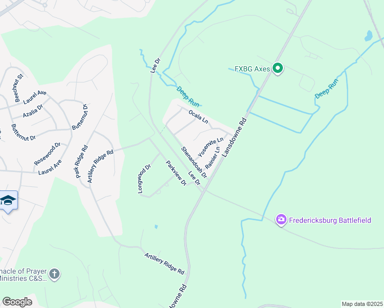 map of restaurants, bars, coffee shops, grocery stores, and more near 20 Shenandoah Drive in Fredericksburg