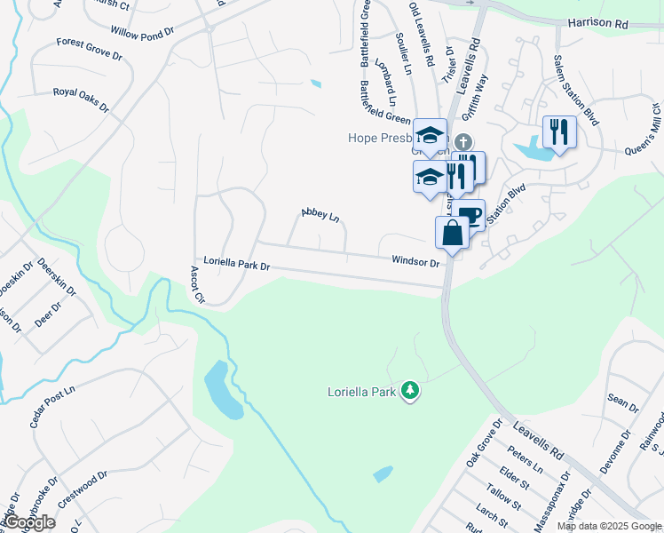 map of restaurants, bars, coffee shops, grocery stores, and more near 6031 Loriella Park Drive in Fredericksburg