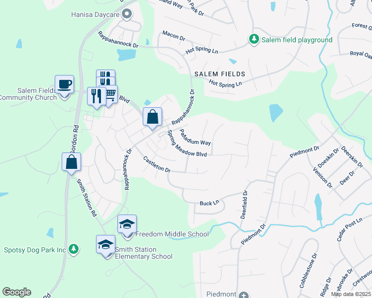 map of restaurants, bars, coffee shops, grocery stores, and more near 11203 Spring Meadow Boulevard in Fredericksburg