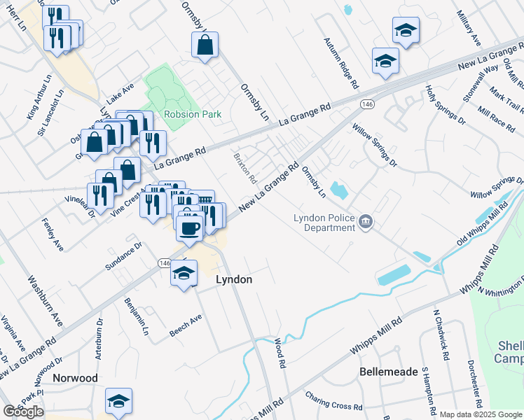 map of restaurants, bars, coffee shops, grocery stores, and more near in Louisville